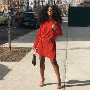 H&M orange pleated dress